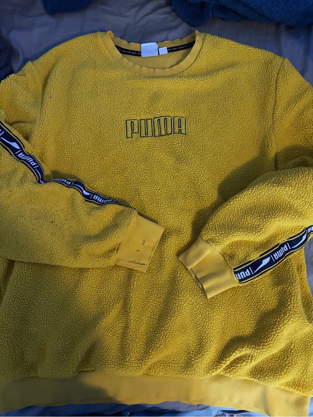 Puma Men's Bright Yellow Sherpa Crewneck with Logo Tape